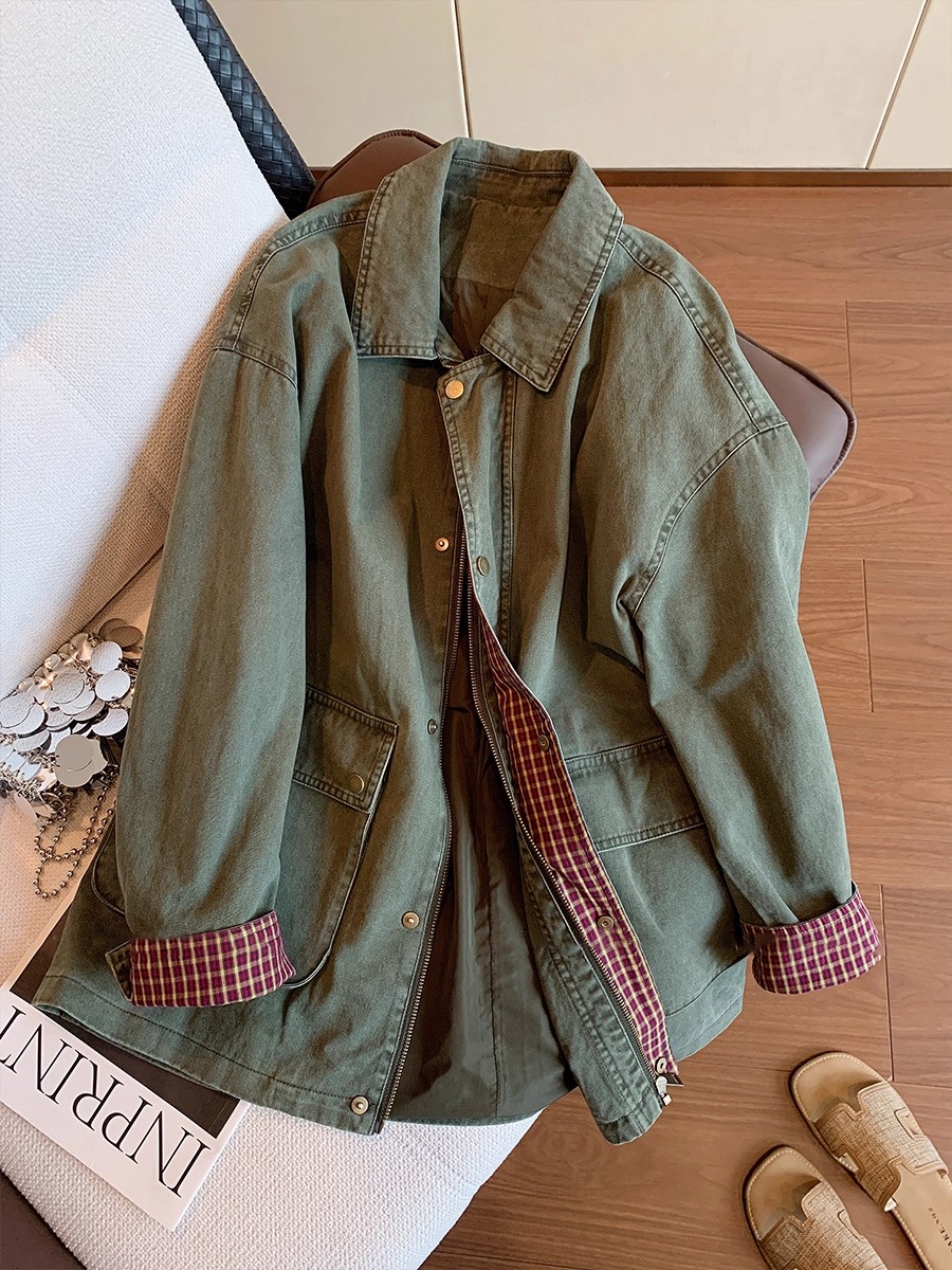 Vintage Army Green Denim Jacke - Down Jacket Packable review and price