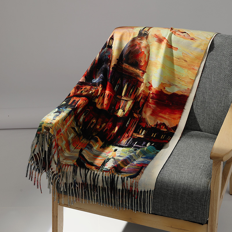 Luxury Brand Oil Painting Cash - Wool Scarf Men review and price